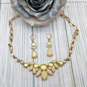 Anne Klein Gold Tone Rhinestone Beaded Collar Necklace & Dangle Earrings Set 19"